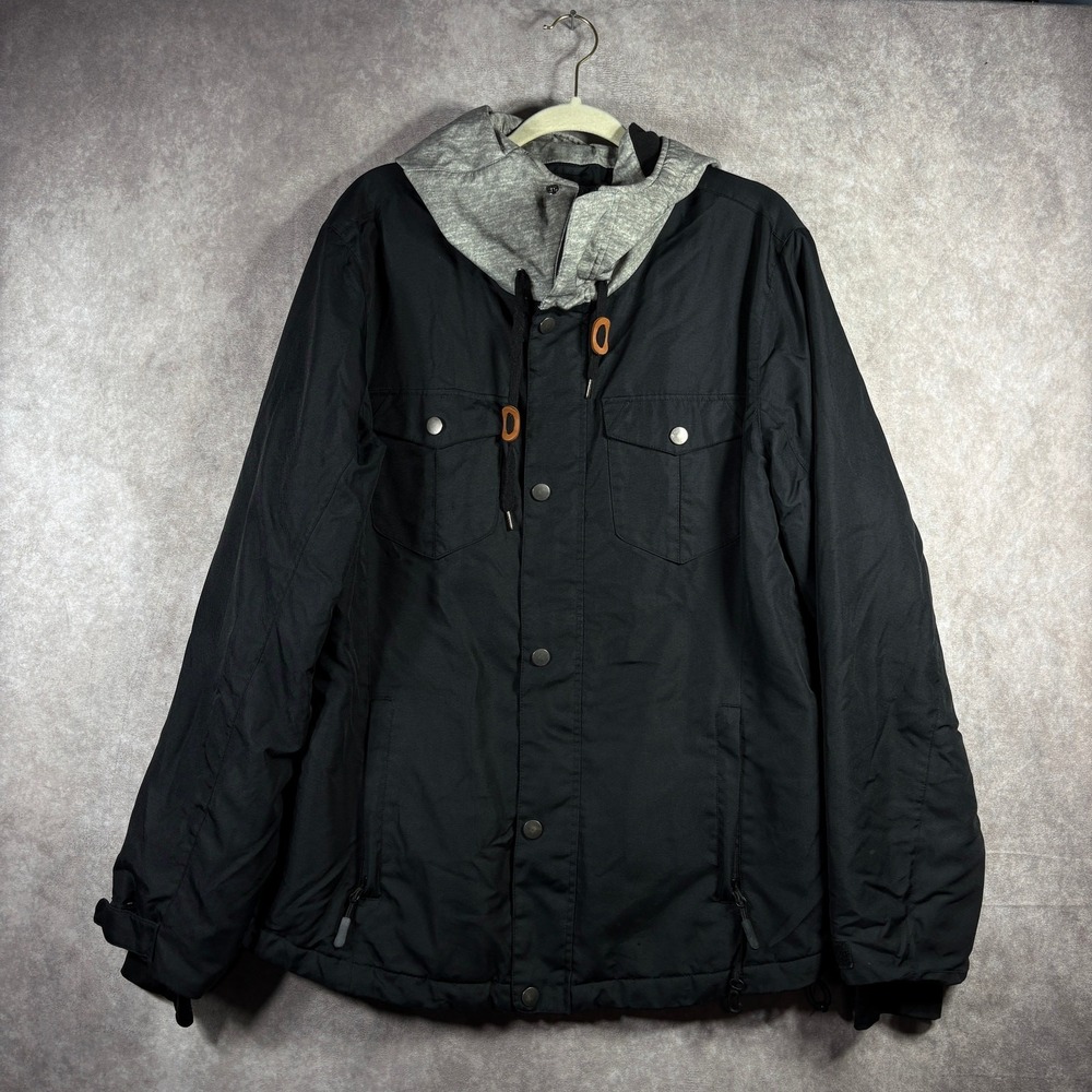 Vintage Iceburg Jacket Mens Size XL Black Quilted Hooded Snap Front Ski Y2K 90s